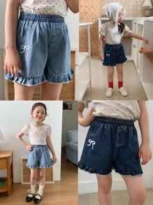 DAZY Young Girls Ruffle Hem Straight Leg Denim Shorts - Light Wash - View 1