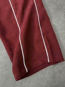 PAVTROS 男士休闲撞色饰边拉链夹克和抽绳腰长裤套装 男士运动服 男士运动服 男士两件套运动服套装 - 咖啡棕 - 查看 6