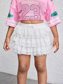 Young Girl Woven Sheer Lace Trim Casual Shorts