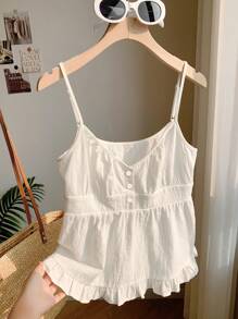 Comfortcana Áo ba lỗ dệt vải dệt trơn màu mùa hè mỏng thời trang cho nữ - trắng - Xem 2