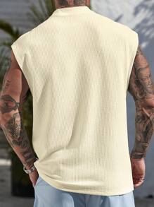 Manfinity Homme Men's Solid Color Textured Fabric Round Neck Casual Tank Top - Beige - View 2