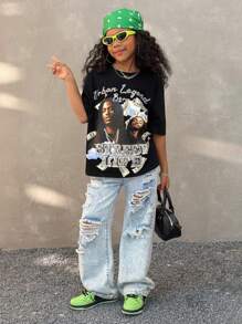 Coolane Kids Camisetas negras de estilo callejero Y2K grunge para preadolescentes en primavera/verano - Negro - Ver 5