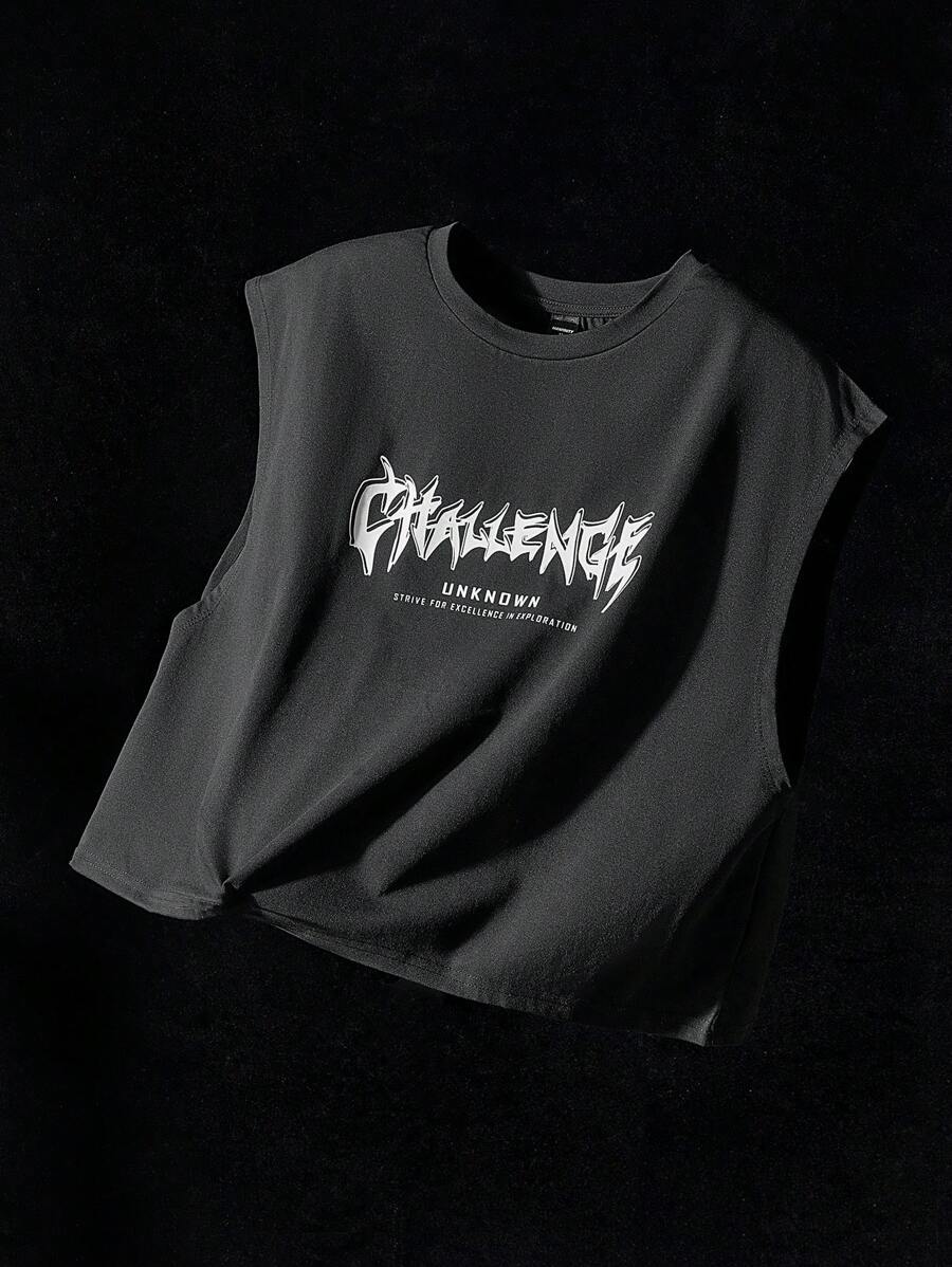 NEON BLANC Oversized Men's Gothic Letter Slogan Printed Batwing Sleeve T-Shirt, Summer, Streetwear Inspired - Black - View 1