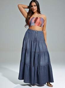 Denimoi 多层荷叶边下摆牛仔乡村音乐会半身裙 - 藍色 - 查看 1