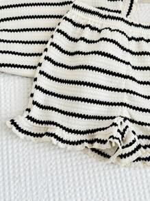 LMoss Kids 2pcs/Set Girls Striped Knit Crew Neck T-Shirt And Shorts Set