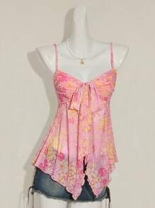 SHEIN ICON Summer Going Out Beach Boho Hawaii Pink Babydoll Flowy Floral Women Tank Tops & Camis Western Wear Women