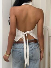 SHEIN EZwear 女士夏季亚麻系带露背薄款西装外套（秋冬款）