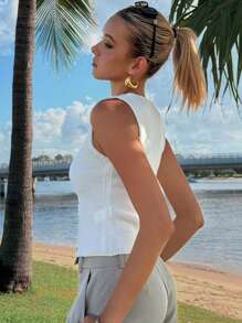 DAZY Vintage-Style Solid Color Women Knit Vest Sweater, Summer New Arrival - Beige - View 6