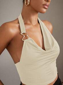 Hauture 女式纯色垂坠领无袖露背上衣，夏季