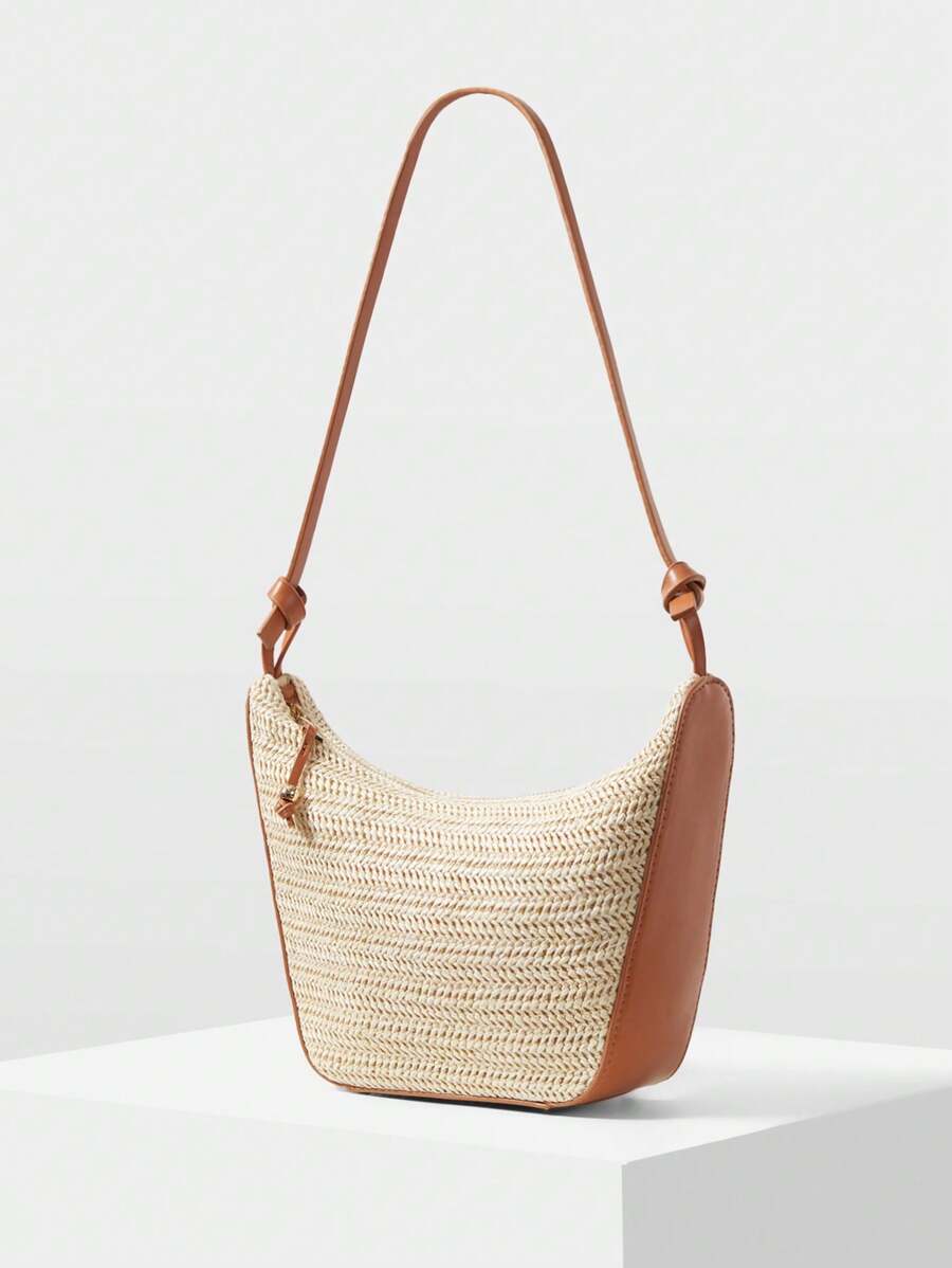 MOTF PREMIUM 拉链草编单肩包 - 棕色 - 查看 2