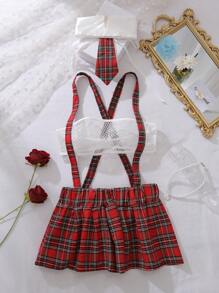 Bộ 4 váy caro kẻ caro cho nữ sinh trung học - Đỏ và trắng - Xem 6