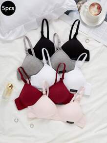 5pcs/Pack Seamless Wireless Bra For Teen Girls , Comfort Underwear With Non-Padded Cup, Suitable For High School Students & Teen Girl Back To School Fashion - Multicolor - View 1