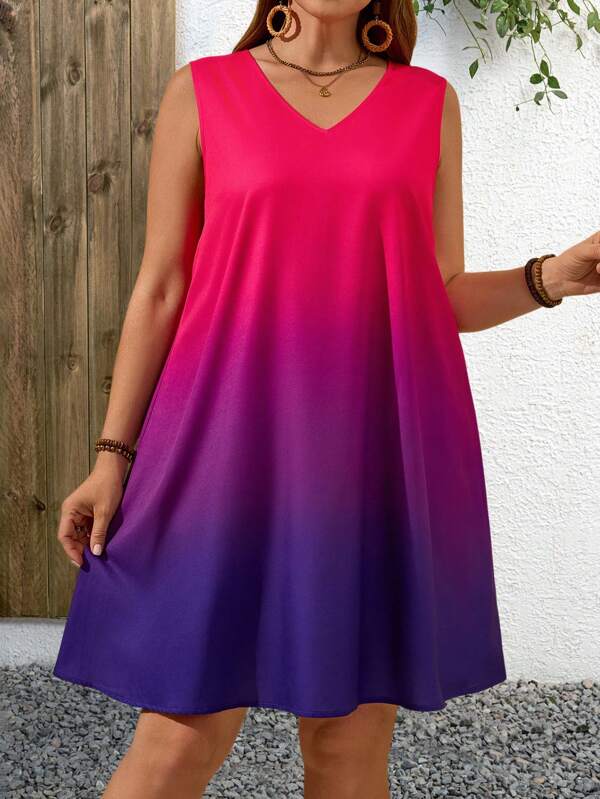 EMERY ROSE Plus Size Women's Sleeveless V-Neck Gradient Dress, Summer Fashion Pieces, Summer Fashion, Women's Summer Outfits, Mother's Day Outfits, Country Concert Outfits, Women's Boho Outfits, Women's Western Outfits, Women's Holiday Outfits, Pride Life, LGBTQ Lesbian Pride Day, Pride Women, Rainbow Pride Gifts