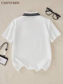 SHEIN T-shirt casual a maniche corte da ragazzo, con colletto tipo polo e stampa a lettere