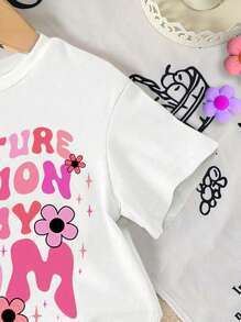 SHEIN Baby Girl Letter Print Short Sleeve T-Shirt And Heart Print Shorts Set Mother S Day Baby Clothes Outfit For Baby Girl Cool Baby Girl Clothes Sets Baby Girl Clothes Shirt Sets Baby Clothes For Girls Baby Girls Sets - Multicolor - View 3