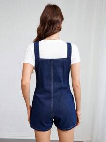 SHEIN 孕妇牛仔背带裤和连体裤，时尚夏季连体衣 - 中等水洗藍 - 查看 6