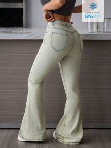 SHEIN Essnce 女式简约日常破洞牛仔裤 - 淺色水洗藍 - 查看 3