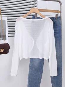 Calvaya 大码女式简约短款夏季外套 - 白色 - 查看 2