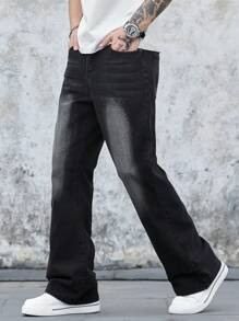 Manfinity EMRG Men's Faded Straight Leg Flare Jeans - Black - View 1