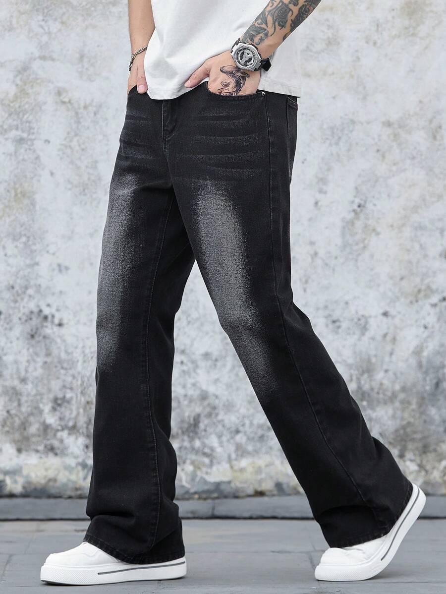 Manfinity EMRG Men's Faded Straight Leg Flare Jeans - Black - View 1