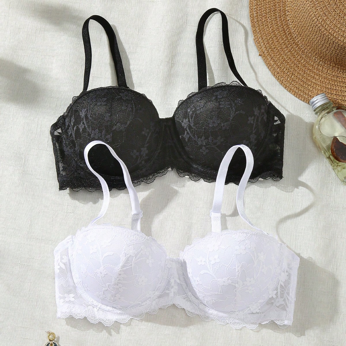 Piezas Conjunto de sujetador sin tirantes de encaje y sin aros con tirantes desmontables para mujeres, push up multicolor
