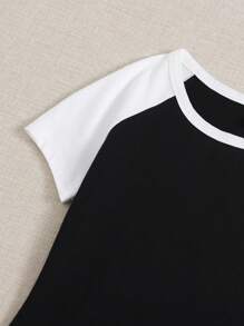SHEIN EZwear 大码夏季撞色插肩袖紧身连衣裙 - 酒紅色 - 查看 3