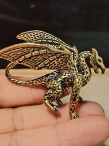 SHEIN 1 件复古黄铜凶猛龙雕像，古董神话西方龙桌面装饰摆件