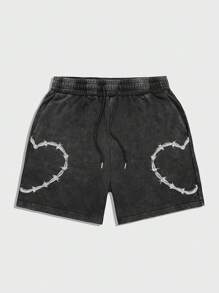 ROMWE MEN Street Life Conjunto de top sin mangas y pantalones cortos de cuello redondo estampado para hombre