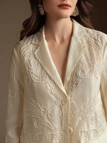 Anewsta Spring & Summer Fashion 3D Embroidery Sheer Organza Blazer - Apricot - View 1