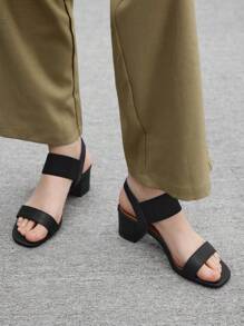 CUCCOO BIZCHIC Sandalias de tacón alto elegantes, versátiles y de diseño sencillo con puntera redonda y color uniforme para mujer - Negro - Ver 5