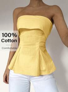 Siren Gaze Blusa de tubo de lino y algodón con peplum: Elegancia de dinero antiguo para uso de oficina con estilo bohemio que define la cintura | Nuevo lanzamiento para el verano 2025 | Transición de día a noche y estilo de sirena de oficina