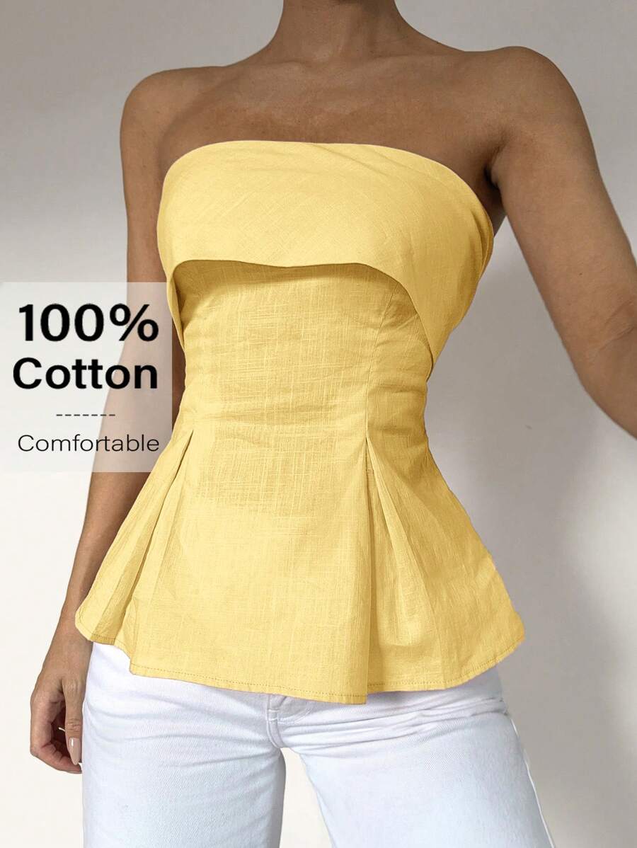 Siren Gaze Blusa de tubo de lino y algodón con peplum: Elegancia de dinero antiguo para uso de oficina con estilo bohemio que define la cintura | Nuevo lanzamiento para el verano 2025 | Transición de día a noche y estilo de sirena de oficina