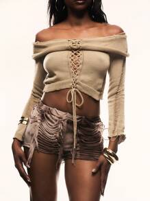 SHEIN Unity شورت قصير جدا زمني مشوه بصبغة التعقير والغسيل القديم