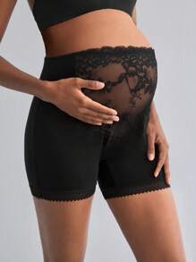 BloomMama Comfy Black Floral Lace High Waist Maternity Brief Underwear - Black - View 1