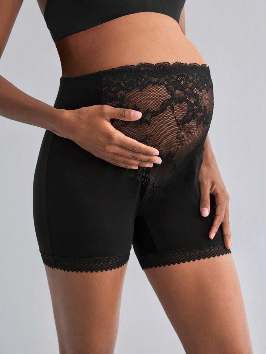 BloomMama Comfy Black Floral Lace High Waist Maternity Brief Underwear - Black - View 1