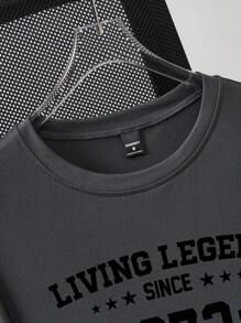 Manfinity Homme 2 件男士休闲街头时尚字母印花落肩宽松 T 恤，夏季男士复古 T 恤 - 灰色 - 查看 5