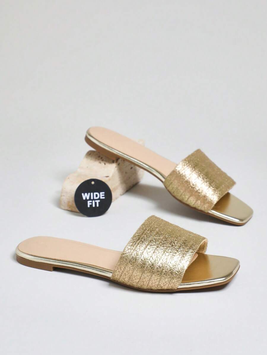 VACAZURE 女式宽版黄麻一脚蹬凉鞋 - 金色 - 查看 1