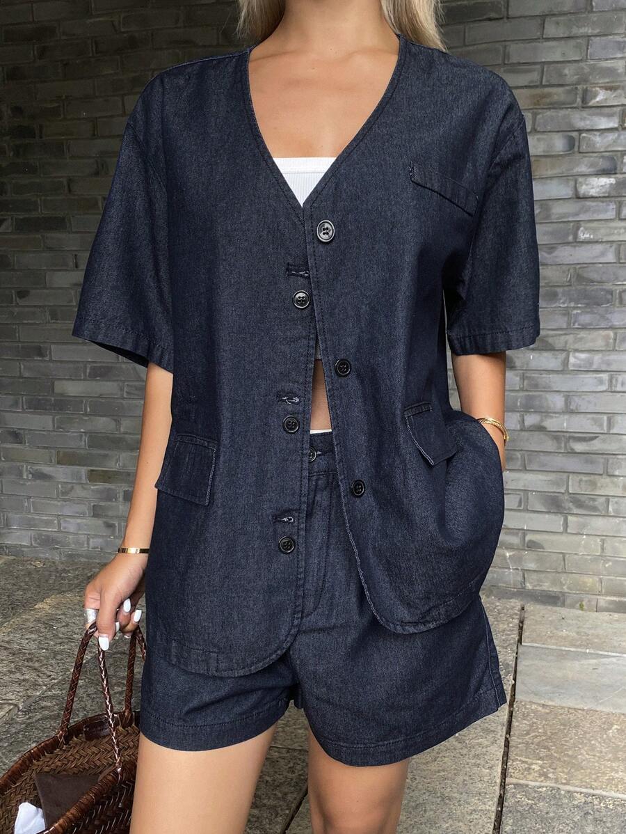 Livesso Women Denim Two Pieces Outfits - Blue - View 1