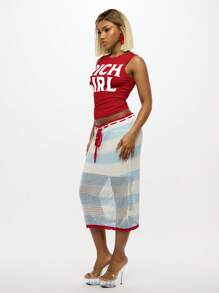 SUMWON WOMEN Rich Girl 图案文字背心休闲夏季节日时尚无袖短款上衣街头风格时尚 - 紅色 - 查看 4