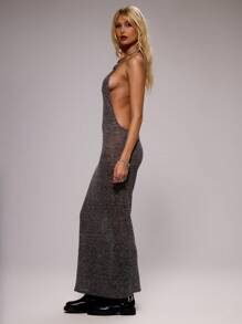 MUSERA Knitted Halter Neck Low Back Swirl Trim Maxi Dress Spring, Summer, Holiday, Festival Outfit, Rave Outfit, Grunge, Cool Girl, Y2K Ibiza Beach