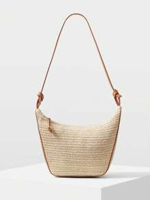 MOTF PREMIUM 拉链草编单肩包 - 棕色 - 查看 1