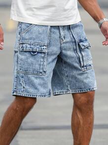 Manfinity Homme Quần short denim rách nhiều màu sắc giản dị dành cho nam - Màu xanh lam - Xem 1