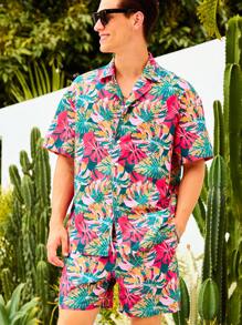 Surfspeed Men's Fashion Beach Set, Short Sleeve Shirt And Shorts, Suitable For Summer, Hawaiian