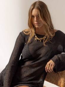 Aralina 夏日度假海滩风透视束腰针织毛衣 - 黑色 - 查看 10