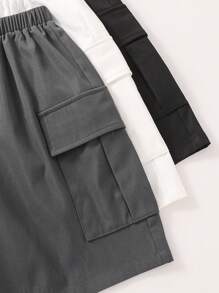 SHEIN 青少年男童宽松校园风工装短裤三件套 - 白色 - 查看 5