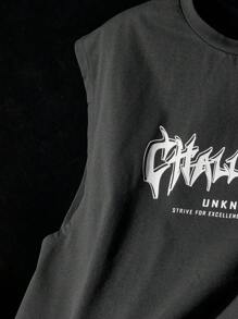 NEON BLANC Oversized Men's Gothic Letter Slogan Printed Batwing Sleeve T-Shirt, Summer, Streetwear Inspired - Black - View 3