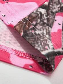 PAVTROS Camiseta de manga corta con cuello en V y estampado de color en contraste para hombre