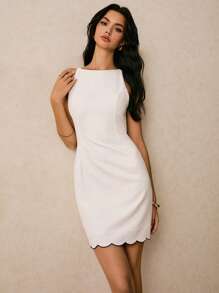 Poéselle Robe mini d'été élégante et simple à col arrondi sans manches, de couleur unie, pour femmes