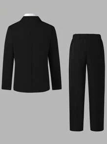 SHEIN 2pcs/Set Teen Boy Gentleman Set - Embroidered Fitted Suit Jacket + Stylish Long Pants, Elegant, , Luxurious Formal Outfit Suitable For Birthday Party, Evening Event, Performance, Hosting, Wedding Season - Birthday, Wedding, Graduation, Wedding, Wedding Guest, Pageboy, Ring Boy