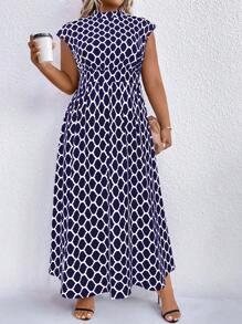 SHEIN Clasi Plus Polka Dot Print Mock Neck Dress Maxi Women Outfit
